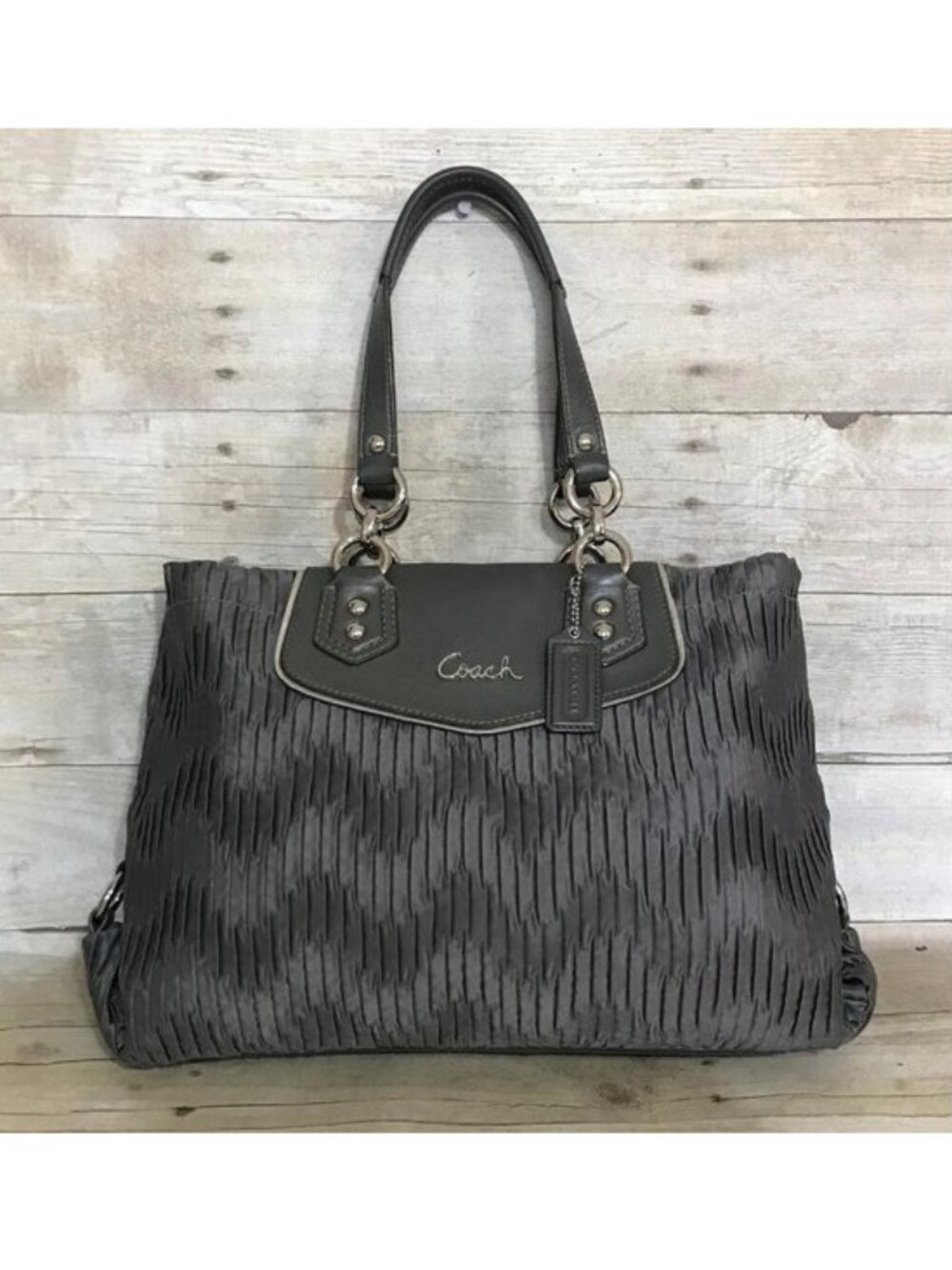 Coach Carryall Satchel Handbag Ashley Gray Gathered Bag F20050